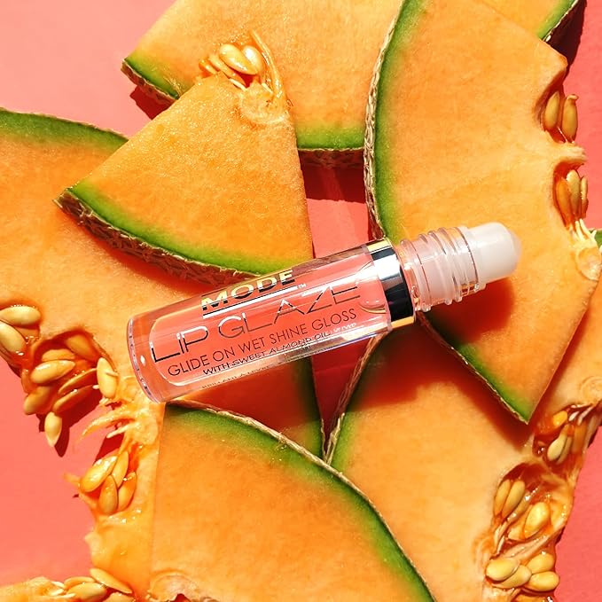 MODE Lip Glaze Flavored Lip Gloss Yummy ARMENIAN MELON Flavor Roll On Sweet Wet Delicious Nourishing Shine, Hydrating Natural Skincare Fruit Oils, Made in NY USA