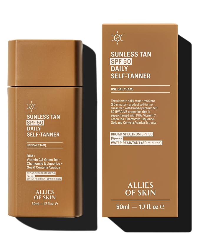 Allies of Skin Daily Self Tanner with SPF 50 & Daily Face Sunscreen SPF 50 Travel Size | Daily Duo for Natural Glow & Invisible UV Protection in Lightweight Gel Formula (1.7 oz / 0.7 oz)