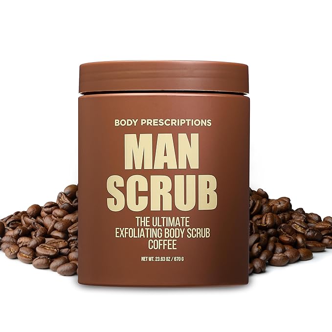 Body Prescriptions Men’s Exfoliating Body Scrub – Ultimate Skin Cleansing Wash in Jar with Twist-Top Lid, For All Skin Types, 21 Ounce (Pack of 2), Coffee