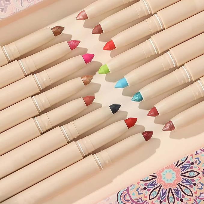 Eyeshadow Pencil Makeup, Waterproof Hypoallergenic Long Lasting Crayon, Highlighter Matte Cream Eye Shadow Stick, Glitter Primer Palette Shimmer Eyeliner Pen, Red