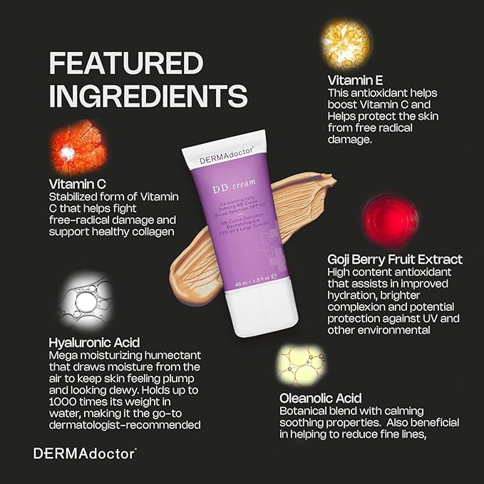 DERMAdoctor Tinted Moisturizer with SPF 30, Mineral DD Cream, Universal Tint Primer, Hydrating Face Moisturizer with SPF, Lightweight Sheer Coverage Broad-Spectrum Zinc Oxide Sunscreen, All Skin Types