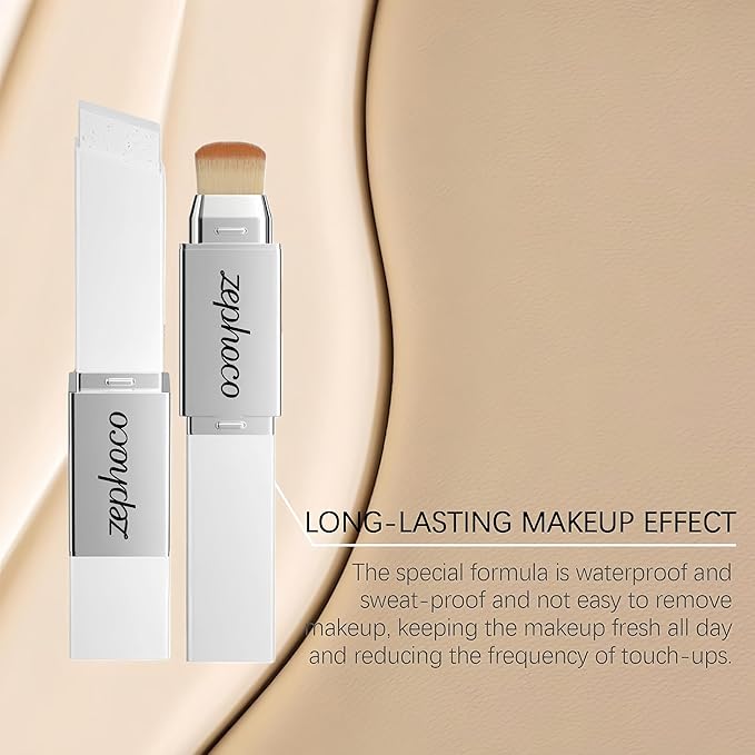 Color Changing Foundation Stick, Medium to Full Coverage Dewy Finish Base Makeup, Dual-Ended with Soft Brush for Flawless Look, Portable & Travel-Friendly (Natural)