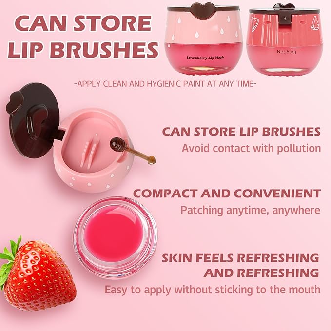 2 PCS Bee Lip Balm Lip Mask Honey Pot, Honey & Strawberry Lip Mask Propolis Moisturizing Lip Balm with Stick - Hydrating Prevention Dry and Cracked Lip Scrubs Exfoliato Lip Wrinkle Care