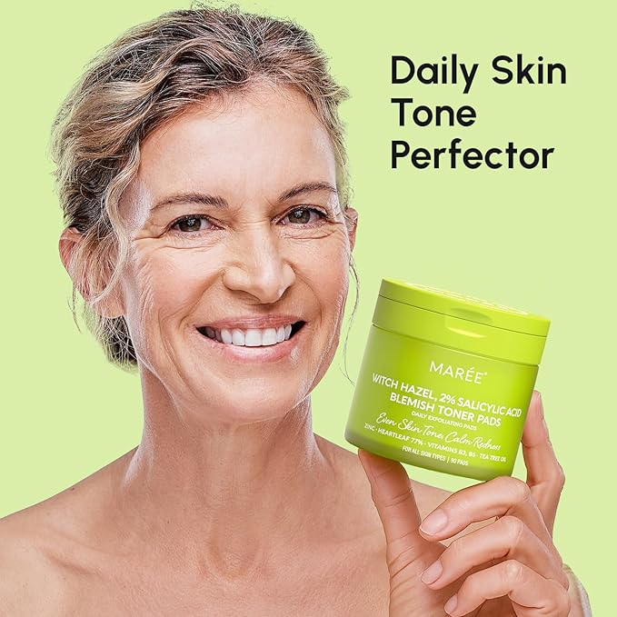 MAREE Blemish Acne Clearing Polishes - Daily Facial Radiance Toner Pads - Witch Hazel Pads Acne Face Toning - Acne Skin Care with BHA Salicylic Acid - Blemish Clearing Witch Hazel Device