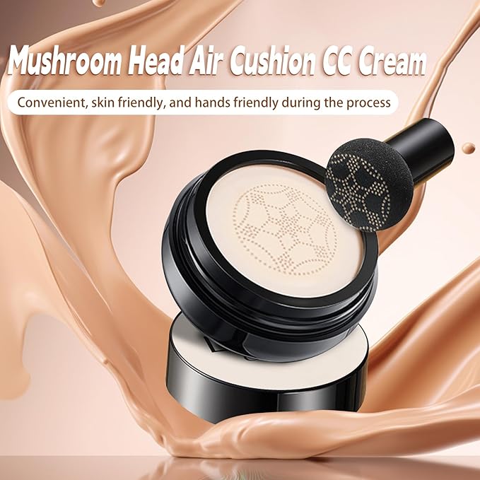 Luvie Glow Foundation Cushion, Mushroom Head Air Cushion CC Cream, Air Cushions Foundation Long Lasting Matte Concealer for All Skin Types (warm)
