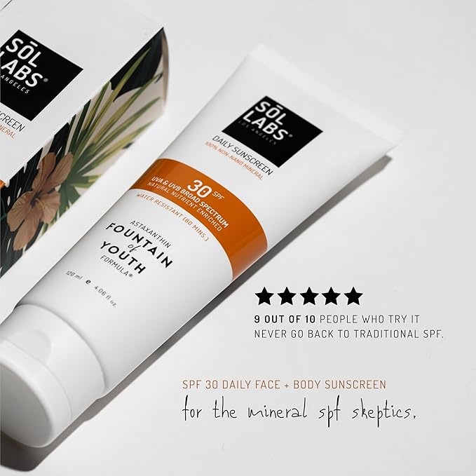 SOL LABS Mineral Sunscreen SPF 30 Face & Body - Lightweight, Hydrating Daily Moisturizer - No White Cast - Anti-Aging Formula with Niacinamide, Zinc Oxide - Reef Safe Korean Skin Care - 4oz