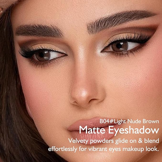 Light Nude Brown Matte Eyeshadow Palette, Single Neutral Eye Shadow Palette Makeup Velvet Smooth Pressed Powder Lightweight Blendable Eyeshadow for Women Daily Natural Eyes Travel-Friendly