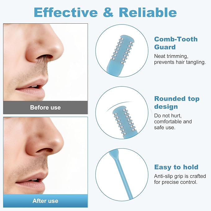 5PCS 2-in-1 Nasal Hair Cutter, Upgrade Manual Double Sided Nose Hair Trimmer Cutter for Women and Men 360°Rotating Nose Hair Remover Grooming Tool knife Razor Portable Nostril hair kit (Sky Blue)
