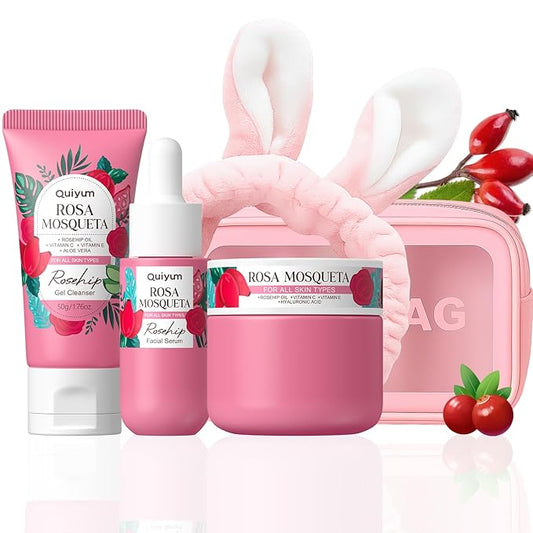 Rosehip Skin Care Set, Beauty Skincare Sets, Natural Facial Skin Care Products, Mother's Day Birthday Christmas Gifts Sets for Women, Nourishing, Hydration, Glow Up, 3PCS, Stocking Stuffers