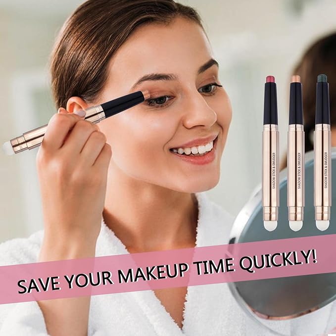 Rose Gold Eyeshadow Stick And Eyeshadow Brush Eye Makeup Cream Shimmer Glitter Smooth Eye Shadow Sticks Pencil Nude Matte Palette Primer Crayon Liquid Highlighter Natural Long Lasting 03
