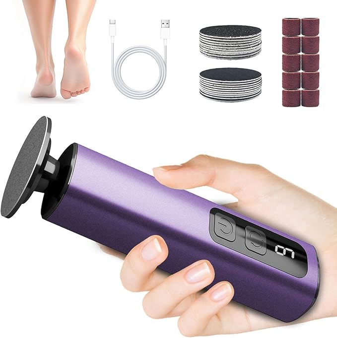 Dolcevitae Electric Foot Callus Remover & Nail File - Electric Callus Remover for Feet, 9 Adjustable Speeds, 1800mAh Rechargeable, Portable Aluminum Body w/Type-C Charging for Home & Travel (Purple)