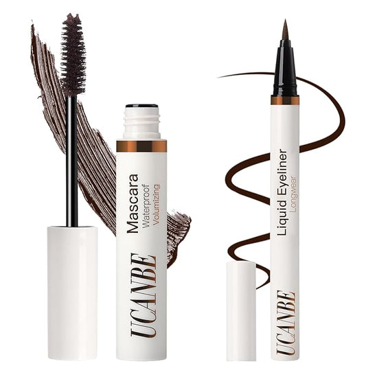 UCANBE Brown Mascara and Liquid Eyeliner Set, Waterproof Colored Eye Makeup Duo - Enhance Your Gaze with Natural Lasting Lift & Curl for Lashes and Pigmented Smudge-Proof Eye Liner
