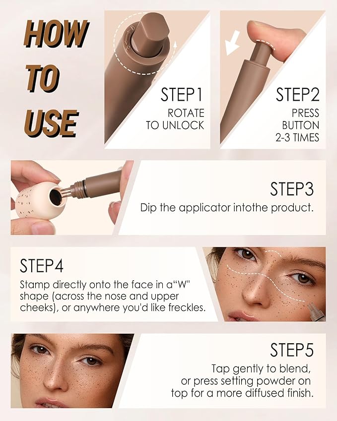 Freckle Stamp Cushion, Vivid Natural Faux Freckles Pen, Long Lasting Waterproof Quick Dry Lifelike Fake Freckle Stamp Pencil, Get Sun-kissed Stars Makeup in One Press, Makeup Gift for Women Girl-02