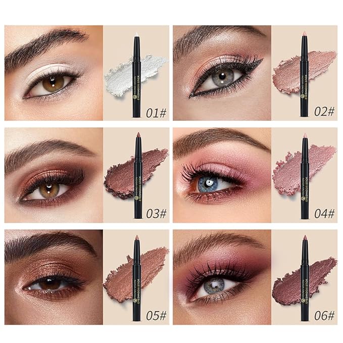 YOUNG VISION Eyeshadow Stick, Shimmer and Matte Cream Eye Shadow Brightener Sticks Eyeliner Pencil Crayon, Waterproof Long Lasting Eye Highlighter Stick Makeup,0.056 Oz(#3-Desert) (01)