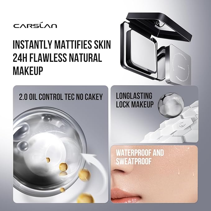CARSLAN 2.0 Black Magnet Soft Focus Powder, Waterproof Translucent Pressed Setting Powder, 24H Longlasting Talc-Free Face Powder, Oil Control Compact Makeup,04 Warm Ivory For Dry&Com Skin, 0.28Oz