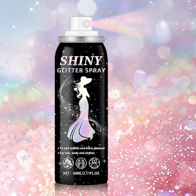 Body Glitter Spray, 60ML Shiny Pink Glitter Spray for Hair Body and Clothes,Long-Lasting Quick-Drying Holographic Ultra Fine Powder Glitter Hairspray for Festival Rave Stage Prom 2.11 Fl Oz