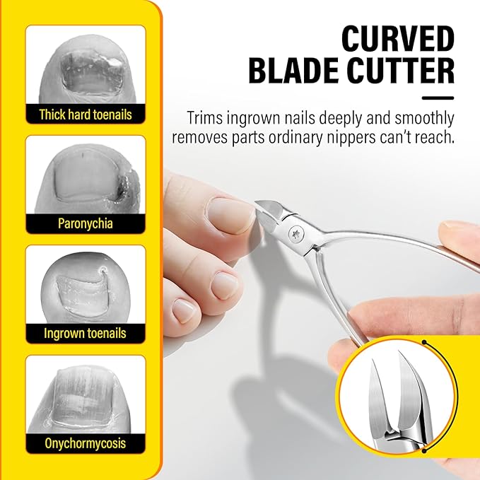 Ingrown Toenail Clippers Curved Blade Toe Nail Clippers for Thick Nails for Seniors, Hand Forged Stainless Steel Nail Clippers for Thick Toenails Podiatrist Nail Clippers for Men Women Elderly