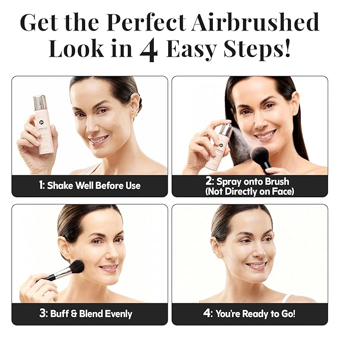 Jerome Alexander MagicMinerals AirBrush Foundation – 2 Piece Set with Airbrush Foundation and Kabuki Brush - Spray Makeup with Anti-aging Ingredients for Smooth Radiant Skin - Warm Medium