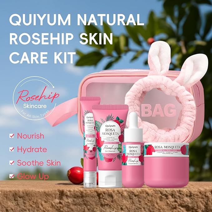 Rosehip & Vit-E Skin Care Sets for Women, Nourishes, Resists Oxidation, Promotes Collagen Production, Refine Skin Texture, Enhances Skin Elasticity, Skincare Gift Sets, for Dry Skin Type, 4PCS
