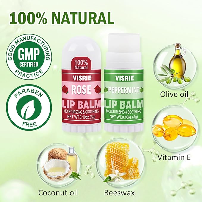 Mini Lip Balm 60 Pack, Natural Lip Balms Bulk with Vitamin E and Coconut Oil, Moisturizing Lip Balm for Dry Cracked lips - 10 Flavors