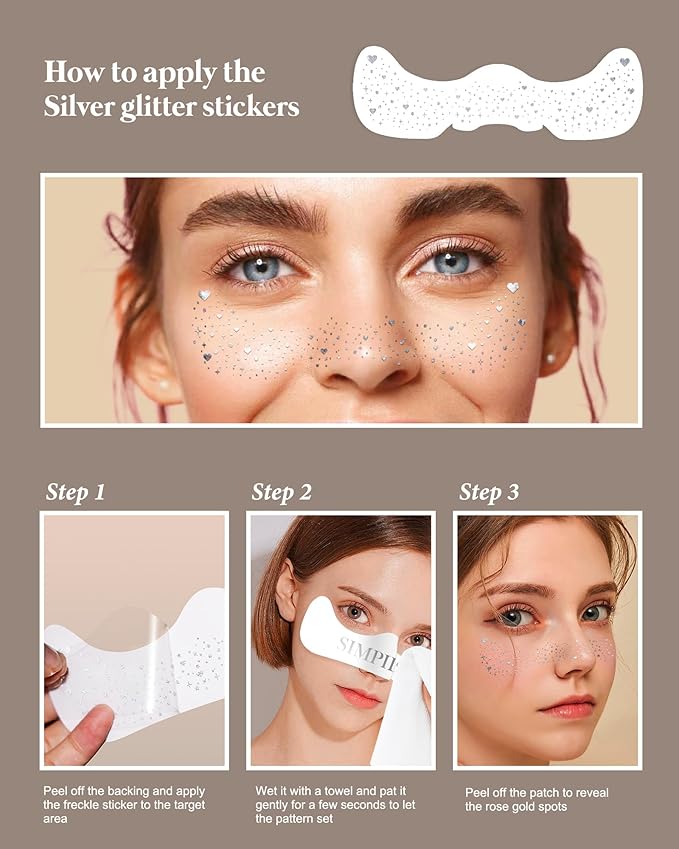 Face Sparkles, Heart Face Glitter for Kids Women Girls, Summer Waterproof Glow Up Singer Concerts Festival Rave Accessories (Silver -Hearted)