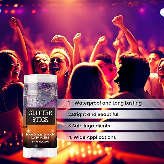 Body Glitter Stick, Face Glitter Body Gel Sequins, Mermaid Glitter Stick Shine Hair Eyeshadow Face Body Glitter Concerts Music Festivals Christmas Halloween Party Looks Sparkle Shimmer Makeup (Purple)