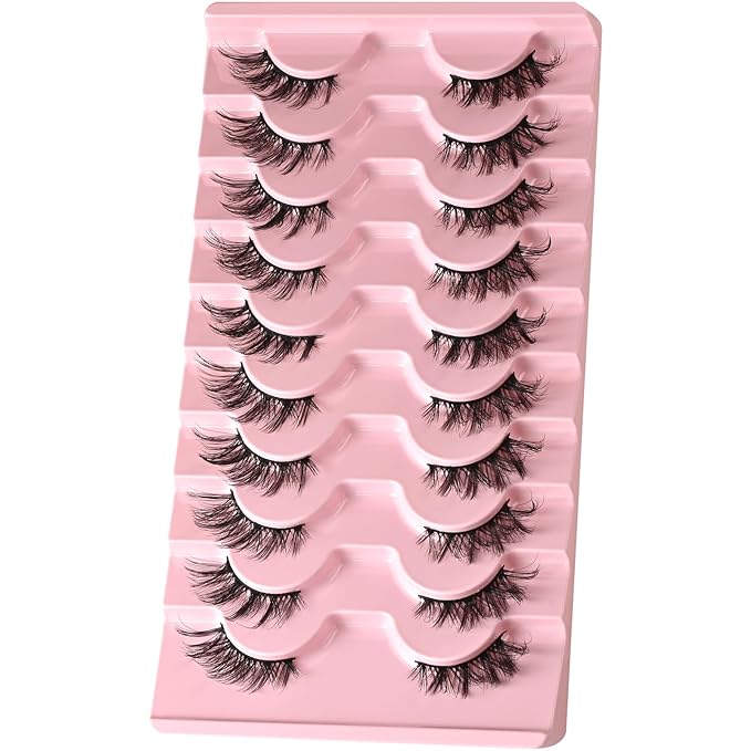 FARRED Half Eyelashes Natural False Lashes Wispy Cat Eye Strips Eyelash 10 Pairs Faux Mink Strip Eye Lashes Pack for Daily Makeup (C10 | 8-15MM)