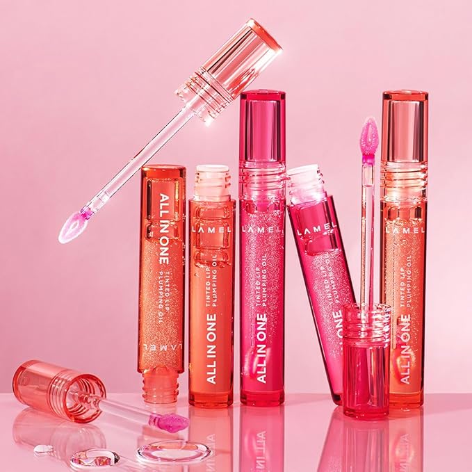 Lamel All-in-One Lip Oil - Lightweight, Tinted, Plumping, Hydrating Lip Gloss - Lip Balm for Day & Night Use, Long-Lasting Lip Stain, Lip Glow Oil, No-Sticky Gloss, Lip Plumper Tint - Peachy №401