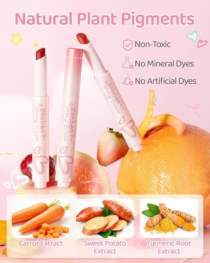 RUNBEN Kids Tinted Lip Balm, Pink Guava Lips Gloss, 24H Moisturizing, Safe & Non-toxic Lipstick for Kids & Teen, Christmas Makeup Gift for Girls, 2g