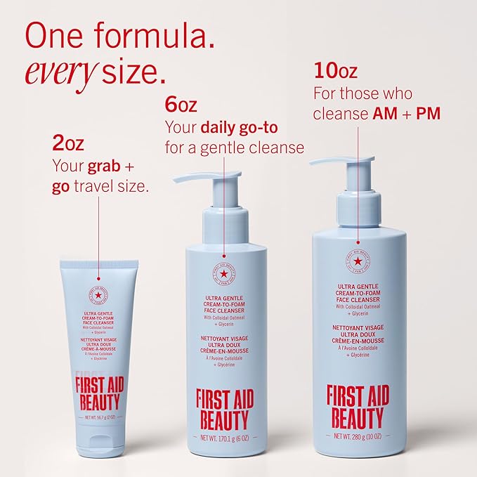 First Aid Beauty Ultra Gentle Cream-to-Foam Facial Cleanser – Makeup Removing Face Cleanser - Face Wash with Colloidal Oatmeal & Glycerin, for Sensitive, Acne & Blemish-Prone Skin, 6 oz