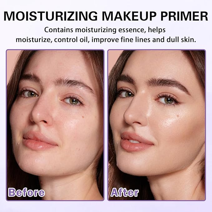 2PCS Color Correcting Primer Face Makeup with Powder Puff,Face Primer with SPF 50,Oil Control Primer Makeup,Hydrates and Moisturizes,Radiance Skin,Protector Solar Para La Cara Con Color
