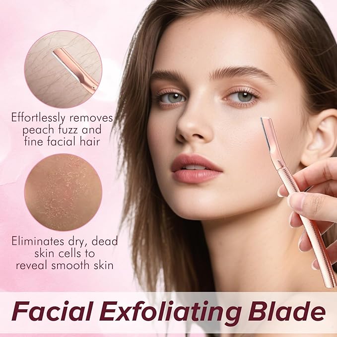 Eyebrow Razor for Women with 12 Refill Blades, Face Razors for Women Dermaplaning, Face Dermaplaning Tool with Dust Cover, for Eyebrows, Facial Hair, Peach Fuzz And Dead Skin Cells