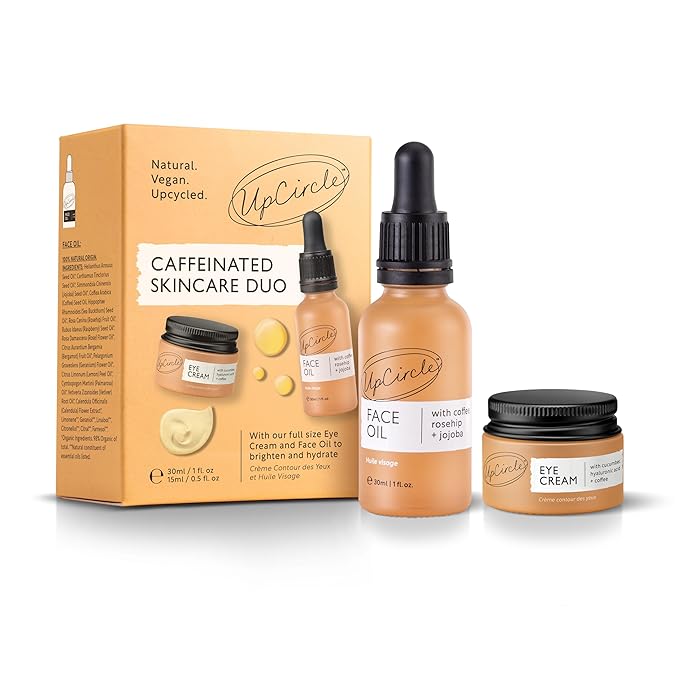 UpCircle Caffeinated Duo – Our Face Oil and Eye Cream Duo – Vitamin C, Hyaluronic Acid + Coffee Oil – Evens Skin Tone, Reduces Puffiness + Dark Circles – Vegan