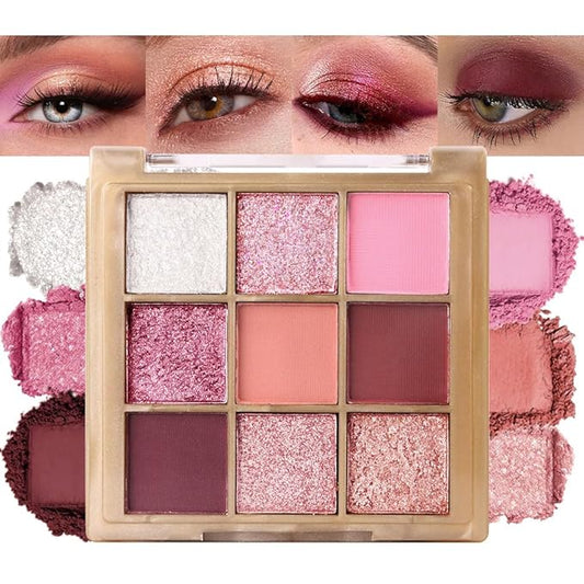 Matte Sparkling Eye Shadow Palette,Neutral Nude Smoky Glitter Powder Eyeshadow for Older Women,High-Pigment Eye Makeup, Naturing-Looking Travel Size Makeup Pallete (Matte Glitter-Pink)