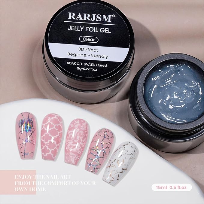 RARJSM Clear Jelly Foil Transfer Gel for Nails Art Stickers 3D Sculpture Painting Gel Nail Art Designs Nail Charms Rhinestone Decoration Adhesive Glue Drawing Sculpting Gelpolish Curing Requires