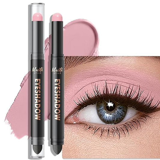 Dual-Ended Eyeshadow Stick - Long-Lasting Cream Eye Shadow Stick Crease-Proof Matte Eyeshadow Pencil, Easily Blendable Multi-Use Eyeliner Eye Brightener Makeup with Built-in Smudger, 09 Pink