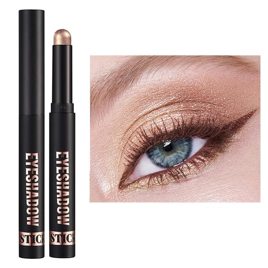 Champagne Shimmer Eyeshadow Stick Makeup,Matte Cream Eye Shadow Pencil,High Pigmented Crease proof Eye Shadow Brightener Stick,Waterproof Long Lasting Eye Highlighter Crayon Eyeliner