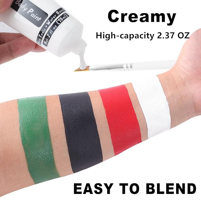 Go Ho Red White and Royal Blue Face Body Paint(2.37 oz) for Halloween Makeup,Cream Water Based Vampire Skeleton Face Paint for Adults Children SFX Cosplay Makeup,4th of July Accessories