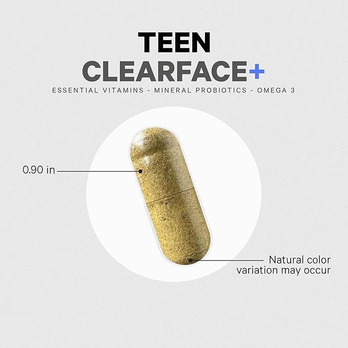 Codeage Teen Clearface Adolescent Face, Skin & Pimples, Vitamins A, C, D3, E, Pantothenic Acid, Niacin, Zinc Supplement Teenagers, Probiotics, L-Lysine, Omega-3, Oily Skin, Pores, Spots - 2 Pack