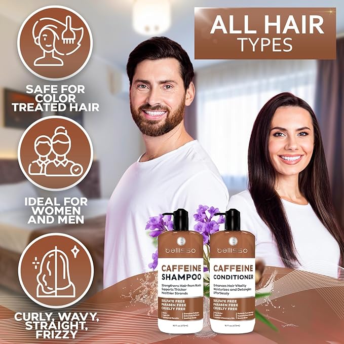 Caffeine Shampoo and Conditioner Set - Volumizing Products for Women and Men - Thickening, Volume Boosting Formula for Thinning and Fine Hair - Sulfate Free, No Parabens - Hydrating, Salon Grade