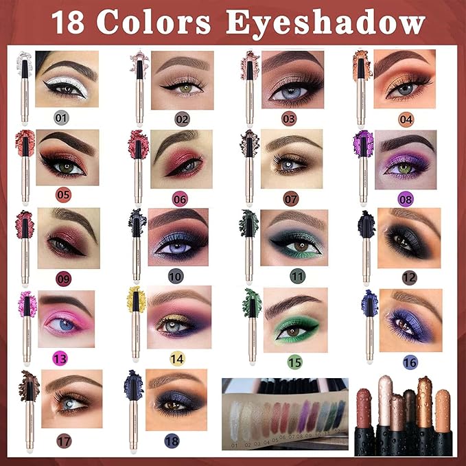 Light Gold Eyeshadow Stick Makeup, Waterproof Hypoallergenic Long Lasting Crayon, Glitter Primer Palette Shimmer Eyeliner Pen with Soft Brush