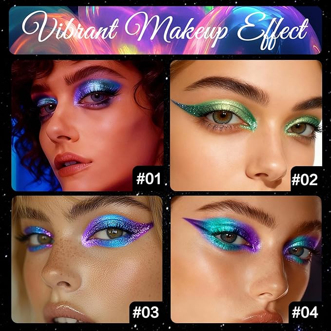 4PCS Chameleon Metallic Eyeshadow & Eyeliner Gel Pencil Set – Multichrome Shifting Colors Glitter Eye Makeup, Waterproof Long-Lasting Smudge-Proof Duochrome Pencil for Multi-Dimensional Looks