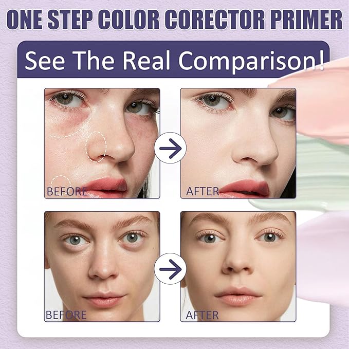 3 In 1 Primer for Face Before Makeup,SPF 50 PA++,Sunscreen Isolation Cream,One Step Color Corrector Primer,Blurs Facial Serum Oil Control &Moisturizing Skin Tone Correcting,Tinted Moisturizer with Spf