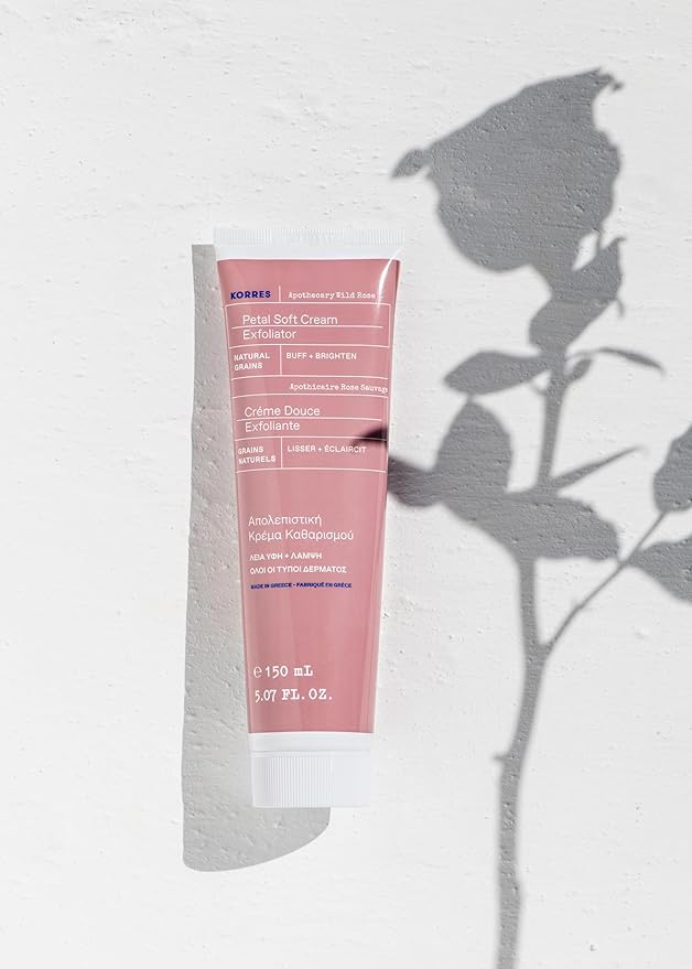 KORRES Apothecary Wild Rose Exfoliating Face Cream, Gentle Daily Scrub With Rose Petal Powder & Plant Oils, Buffs Dry Surface Skin, Smooth Texture & Radiant Look, Vegan & Cruelty Free, 5.07 Fl Oz