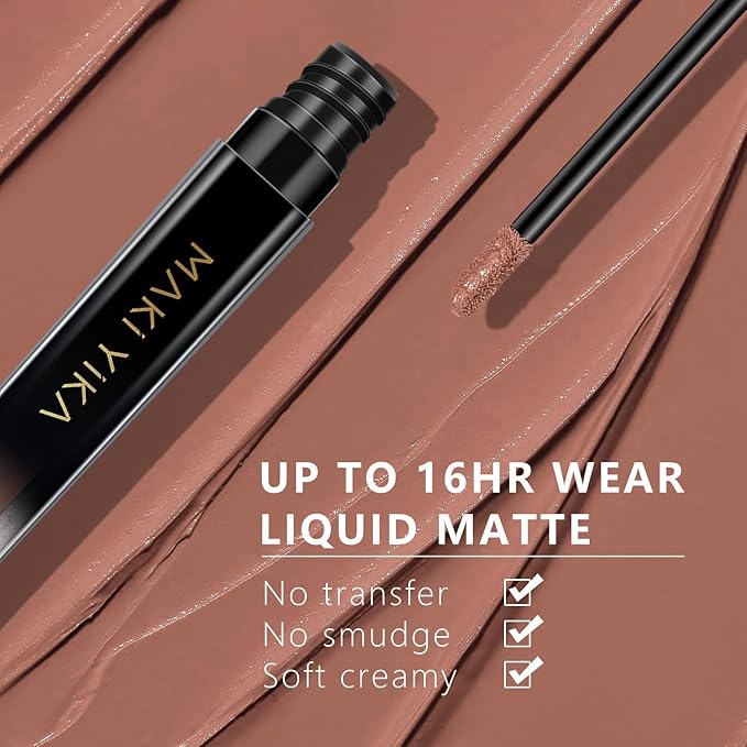 MAKI YIKA 2Pcs Matte Liquid Lipstick Set Dark Red Nude Lipstick Long Lasting Smudgeproof Transfer Proof Lip Makeup, DarkRed/LatteNude
