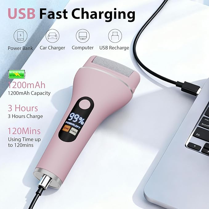 AdamPark Electric Callus Remover for Feet, Rechargeable Portable Electronic Foot Callus Remover 2-in-1 Wet/Dry Foot Scrubber Electric Toot File for Hard Cracked Dry Dead Skin（Pink）