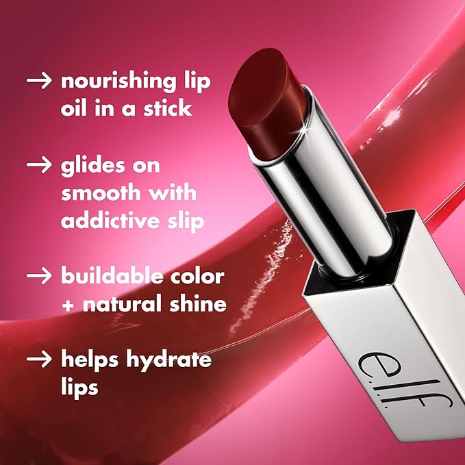 e.l.f. Glow Reviver Slipstick, Tinted Lip Oil Stick, Non-Sticky & Hydrating For A Soft-Shine Finish, Vegan & Cruelty-Free, Mauve Mentality