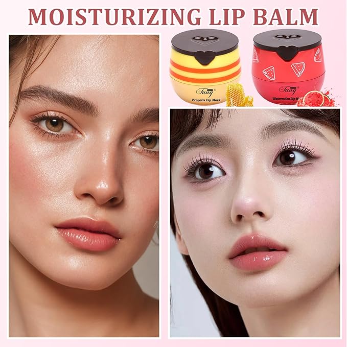 4 Pcs Bee Balm,Honey Strawberry Watermelon Bee Lip Balm Honey Pot,Moisturizing Lip Mask Overnight,Hydrate Repair Prevent Dry Cracked Lip Care (Honey+Strawberry+Watermelon+Apple Lime)