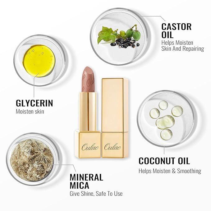 Oulac Brown Lipstick for Women with Metallic 3D Shine Lightweight Hydrating Formula, High Impact Lip Color, Vegan Beauty, Full Coverage Lip Makeup, Christmas Gifts for Women, Guilty Pleasure (09)