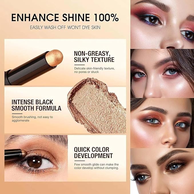 Terracotta Eyeshadow Stick Makeup, Cream Eye Shadow Pencil, High Pigmented Crease proof Glitter Eye Shadow Brightener Stick, Waterproof Long Lasting Eye Highlighter Crayon Eyeliner